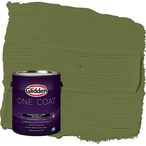 Glidden One Coat Oakmoss / Green Semi-Gloss Exterior Paint with Primer, 1 Gallon
