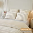 thumbnail image 7 of XeGe Pack of 2 Fluffy Faux Rabbit Fur Pillowcases, Ivory Striped Plush Fuzzy Bed Pillow Cases with Zipper, Farmhouse Shaggy Furry Ribbed Long Pillow Covers for Kids Teen Adults 20x26, Standard, Beige, 7 of 7