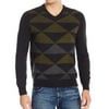 Perry Ellis NEW Black Gold Mens Size Large L V-Neck Print Ribbed Sweater