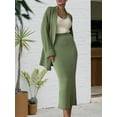 thumbnail image 6 of Women'S 2 Piece Sets Knitted Fall Outfits Long Open Front Cardigan Casual Sweater and Elegant Skirt Set Green One size, 6 of 7