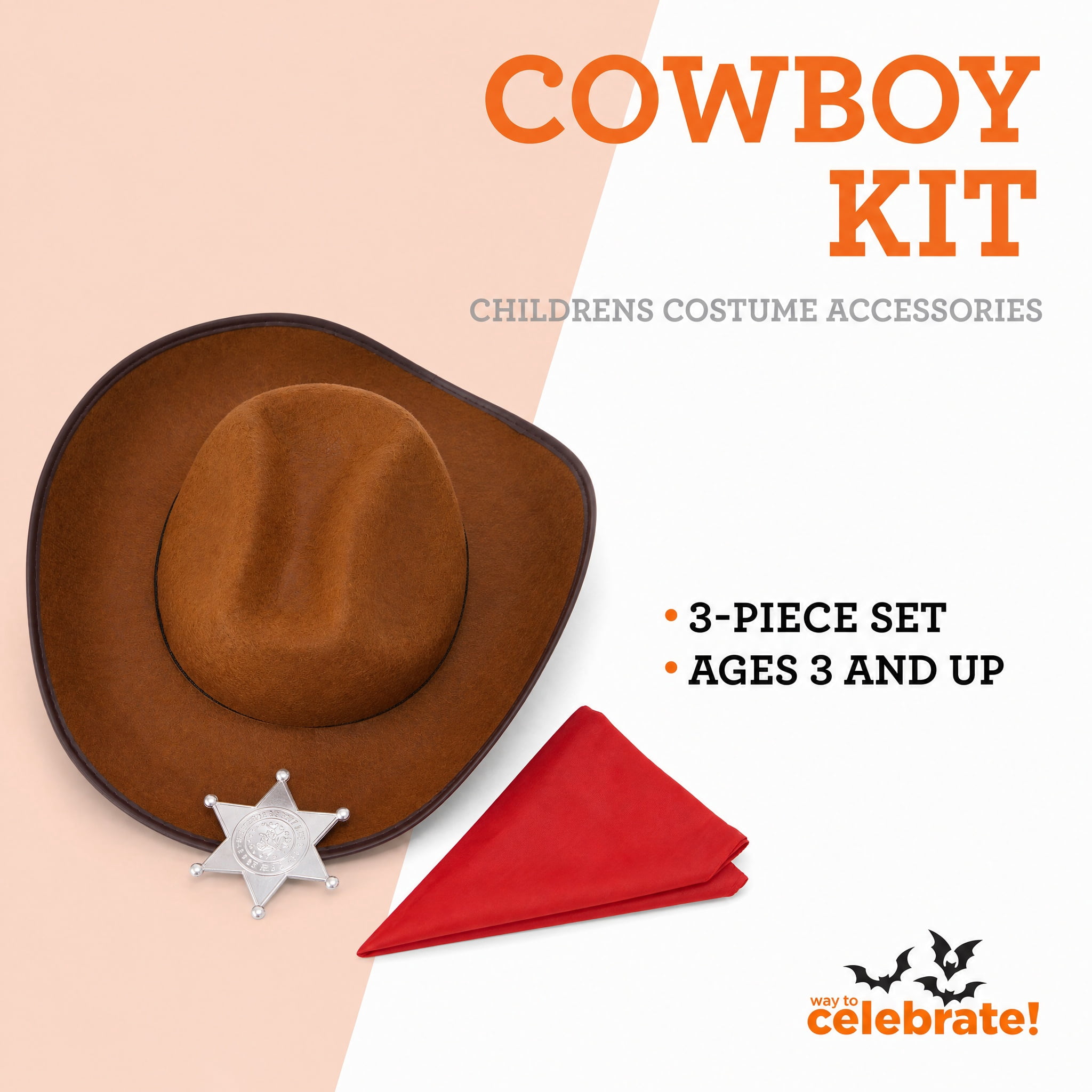 Cowboy Costume Accessory Kit for Children, Brown, 3 Pieces, Halloween by Way To Celebrate