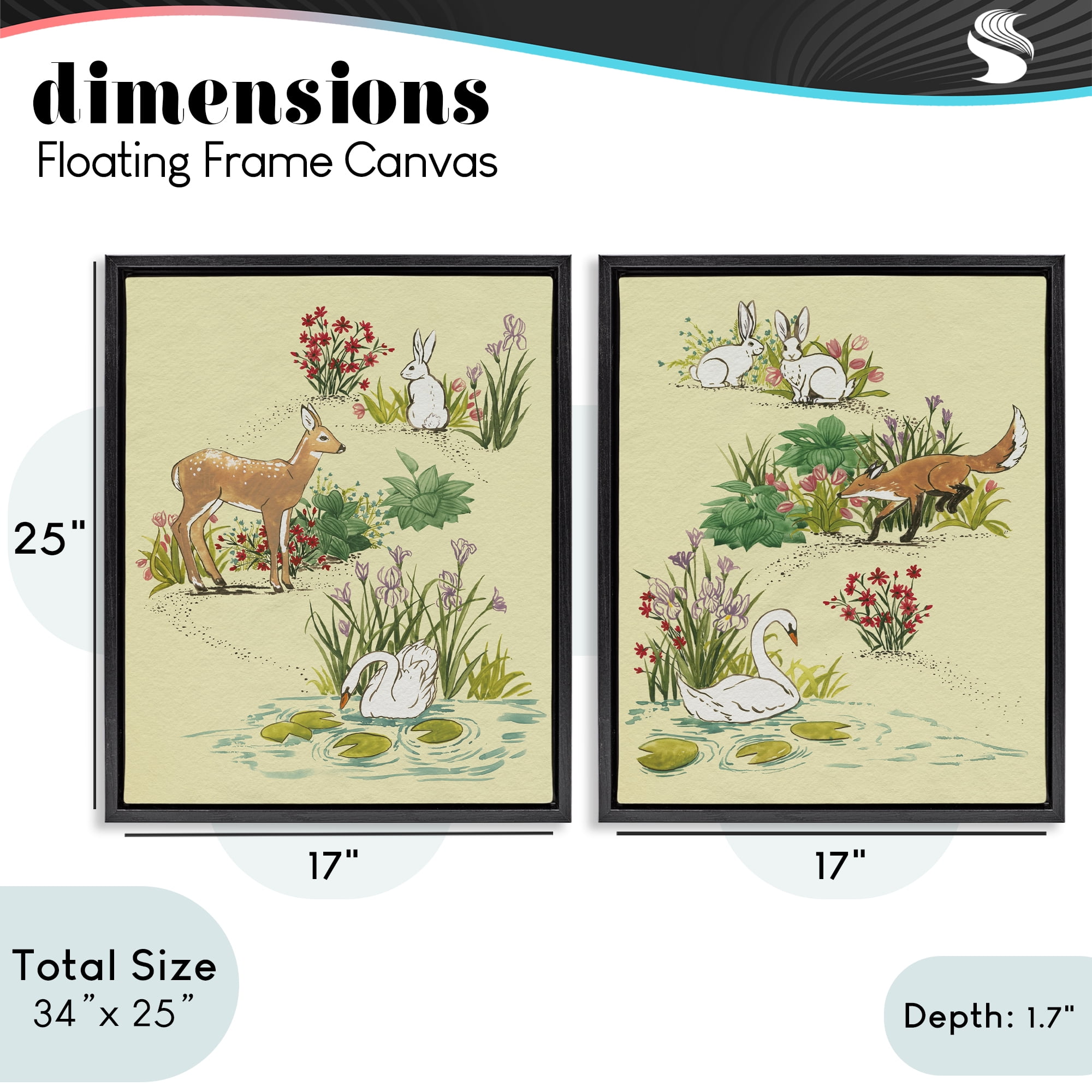 Stupell Industries Spring Animals in Nature 2 Piece Black Framed Floater Canvas Set, design by Grace Popp