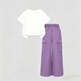 thumbnail image 6 of ECHFIPROM Big Girls Summer Outfit Short Sleeve Crew Neck Bow Print Top and Cargo Pants 2 Piece Set Casual Sports Age 8-15 Years,Purple,7-8Years, 6 of 6