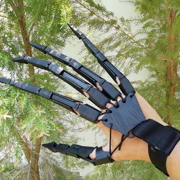 Halloween Skeleton Finger Costume Accessory, Flexible Joint Long Nail Prop for Adult Hand, Novelty Item for Party Cosplay, Black Right Hand