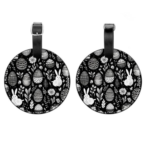 2Pcs Leather Round Easter Egg Cruise Luggage Tag with Privacy Cover and Name ID Tag - Suitable for Travel Handbags Backpacks School Bags Luggage Tags