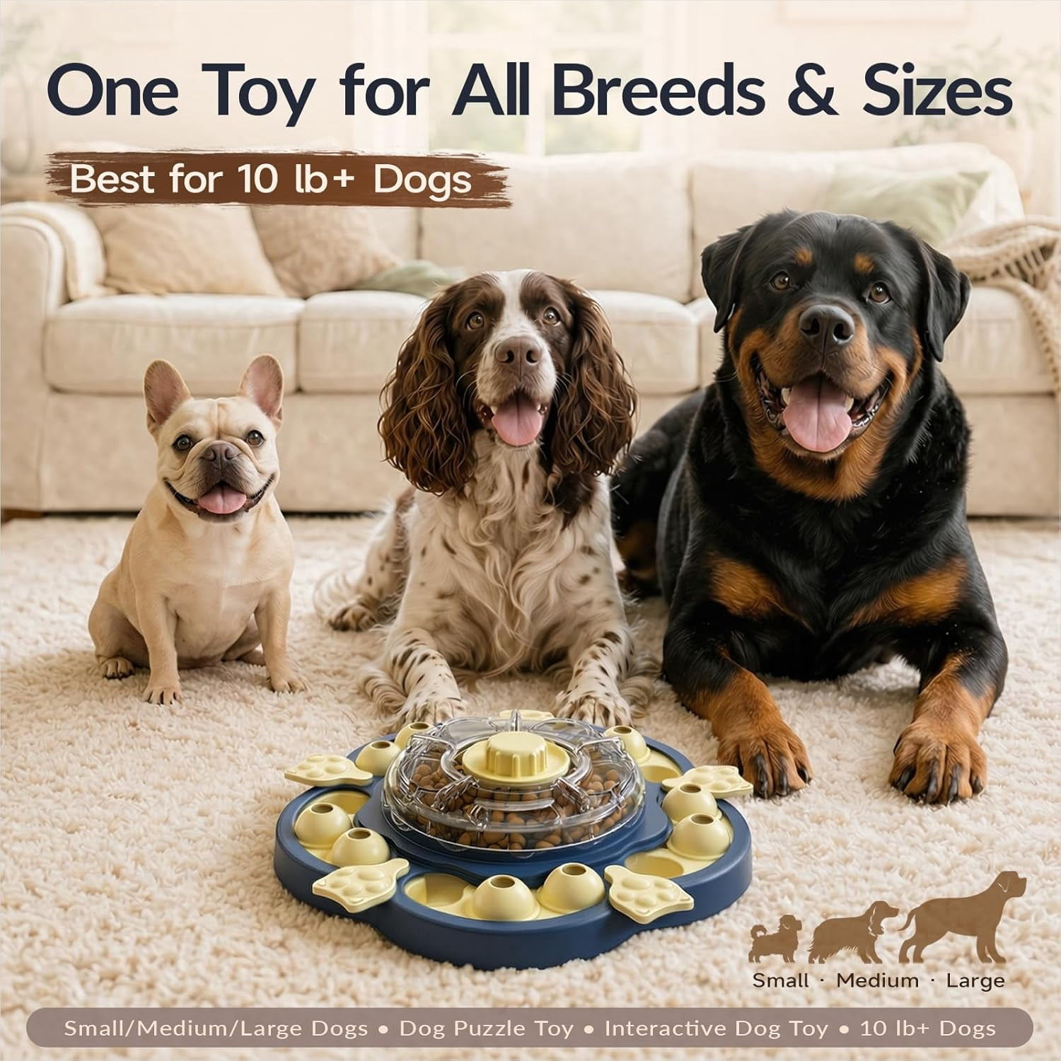 Dog Puzzle Toy, 3 Levels of Step-by-Step Challenge, Spin-to-Release Treat Dispenser, Slow Feeder & Mental Stimulation Enrichment Toy for Small Medium Large Dogs