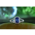 thumbnail image 5 of Split Shank Halo Art Deco 2 Carat Emerald Cut Blue Sapphire Moissanite Diamond Engagement Ring For Women In 10K White Gold, Promise Ring, Anniversary Ring, 5 of 5