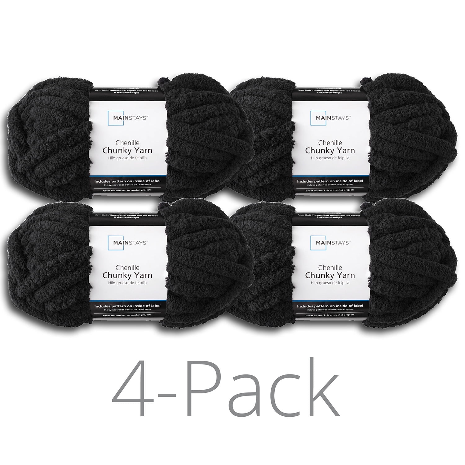 Mainstays Chunky Chenille Yarn, 31.7 yd, Rich Black, 100 Polyester