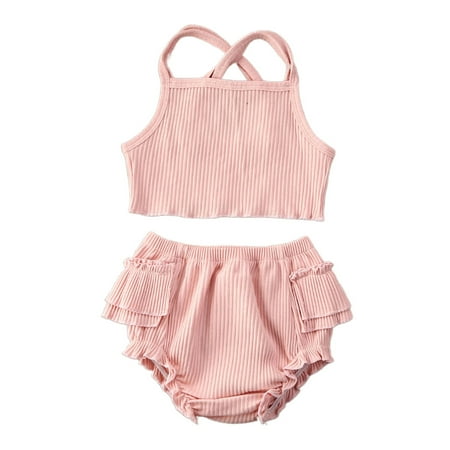 

Toddler Summer Outfits Solid Color Backless Tank Top + Elastic Waist Shorts