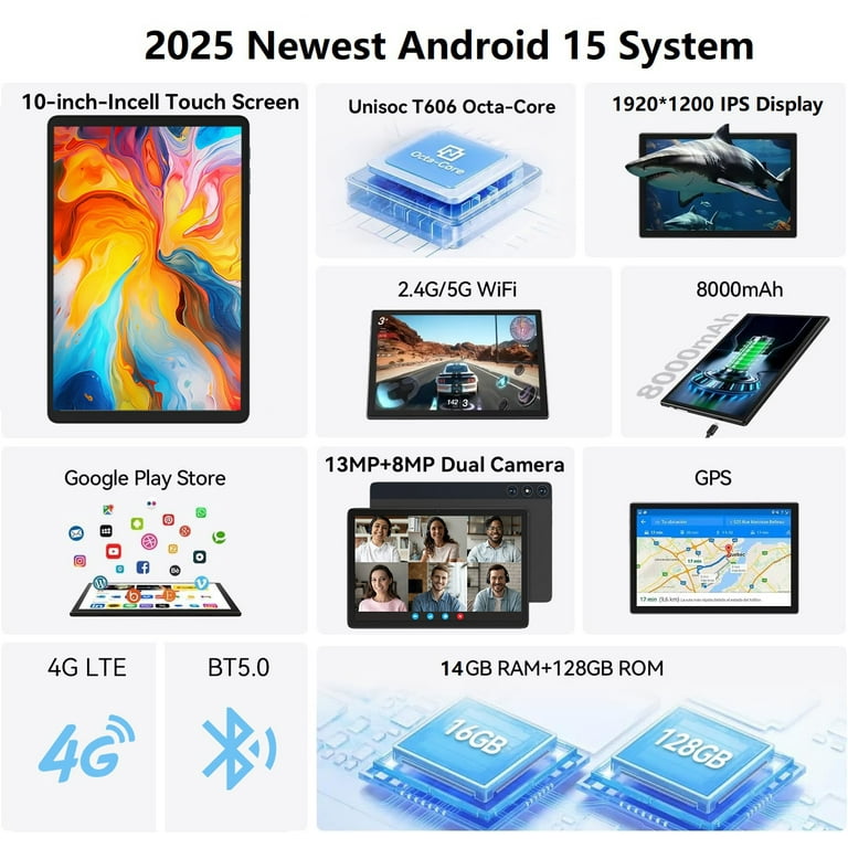 Android 15 Tablet,128GB ROM 14GB RAM,10inch 4G Phone Tablet,5G Android 15 Tablet,128GB ROM 14GB RAM,10inch 4G Phone Tablet,5G