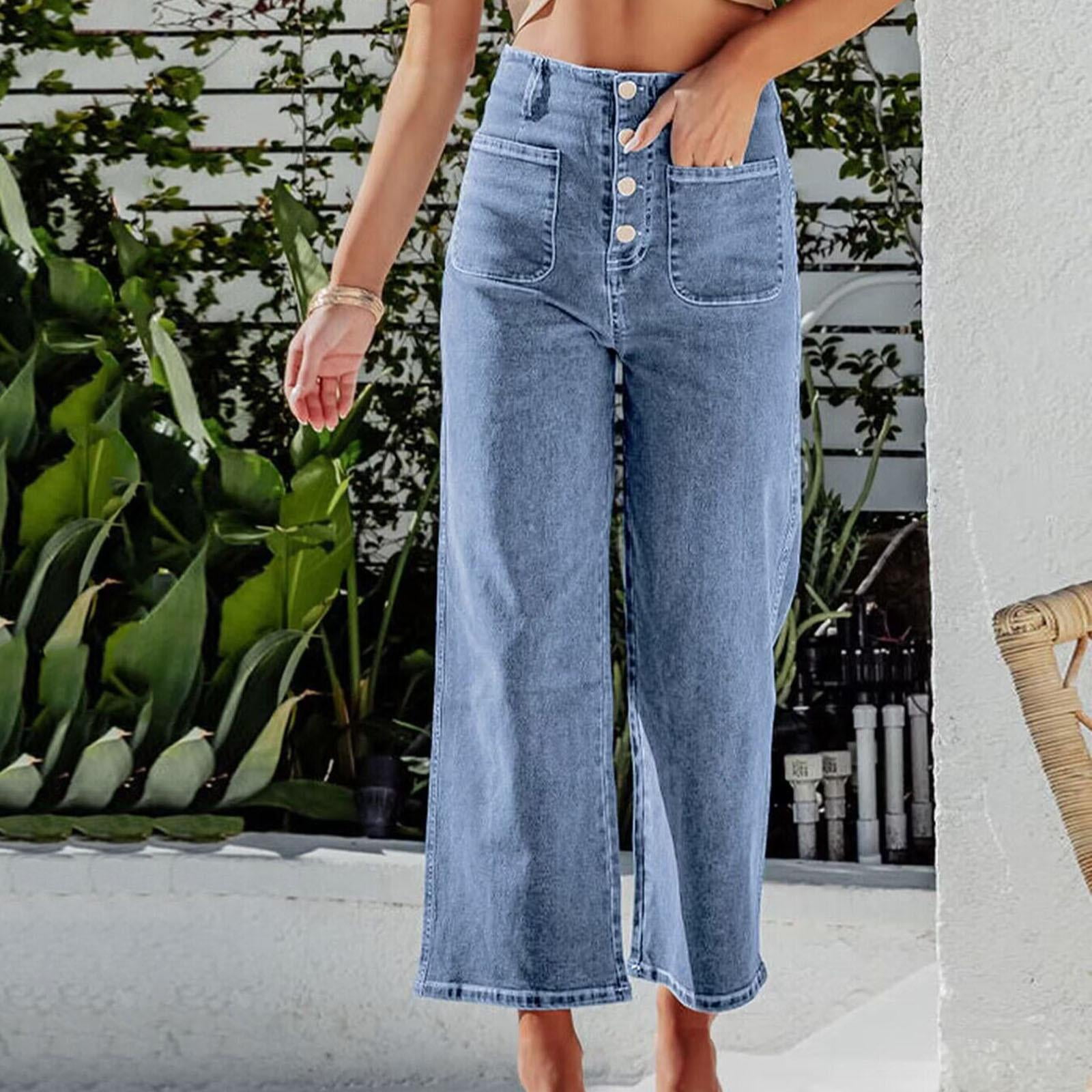 Guzom Womens Baggy Jeans- Stretchy Cropped High Waisted Fall Fashion ...