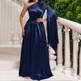 thumbnail image 2 of IROINNID Sales Fall Dress for Women Semi Formal Evenning Party Empire Dress Versatile Daily Life Solid Color Single Shoulder Pleated Long Skirt With Sloping Collar And Waist Up Dress,Dark Blue, 2 of 5