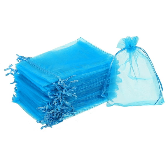 100pcs Organza Bags 3.9x5.9 Inch Drawstring Favor Pouches Mesh Bag Lake Blue