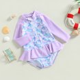 thumbnail image 3 of Fortune Toddler Girl Swimsuits One Piece Zipper Ruffle Bathing Suit Rash Guard Long Sleeve Swimwear, 3 of 9