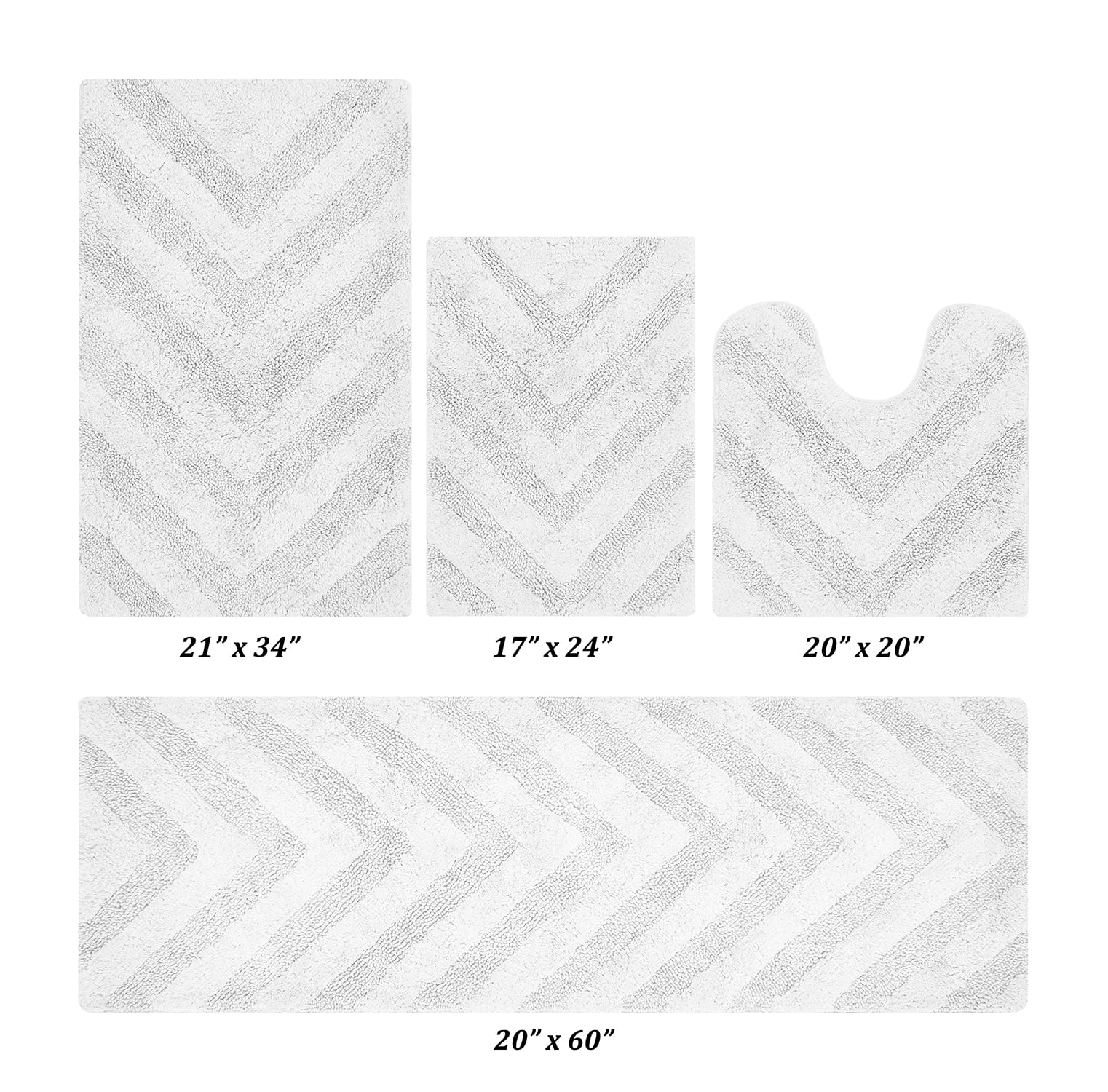 Better Trends 4 Piece Bathroom Rug Set 100% Cotton Extra Soft Tufted Bath Rug Water Absorbent Non-Slip Bath Mat Machine Washable (White) Hugo Collection