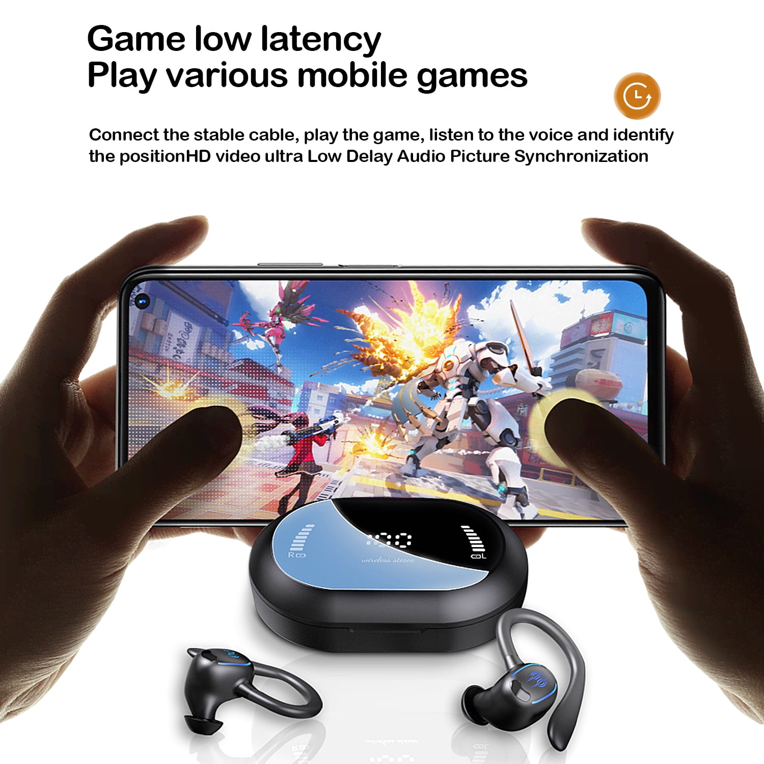 Wireless Earbuds,Earphones Bluetooth 5.3 Headphones for iPhone Android 50hrs Playtime Waterproof IPX7 Headset In-Ear Stereo True Wireless Earbuds with Charging Case Noise Cancelling with Ear Hooks