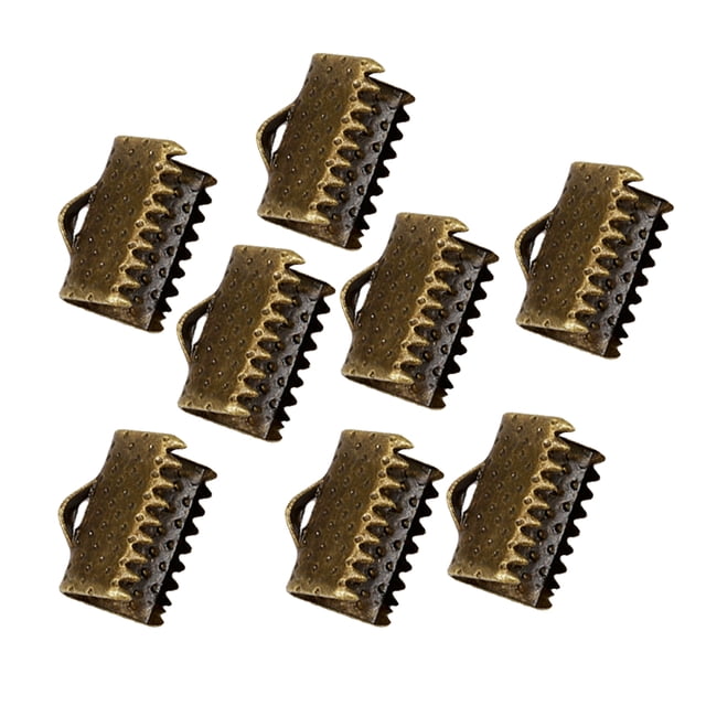 CIMAXIC 100PCS 1.3CM Plated Ribbon Ends Metal Fastener Clasps Textured Crimp End Clamps Cord Ends Buckles Zipper Clips DIY Jewelry Accessories (Bronze),0.51"X0.2"X0.2"