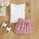thumbnail image 3 of Gibobby Conjunto térmico bebé Verano Niñass pequeñas sin mangas Color sólido acanalado Tops estampados florales Bowknot falda conjunto de dos piezas para niños(Rosa, 2-3 Años), 3 of 5