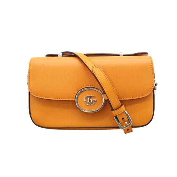 Pre-Owned GUCCI Double G 2-Way Shoulder Bag 739722 Orange Leather Women's