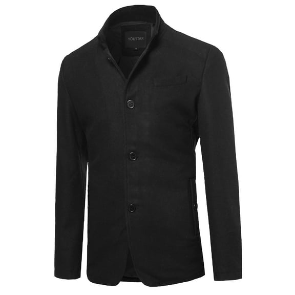 FashionOutfit Men's Classic British Long Sleeves Button Closure Wool Blend Coat