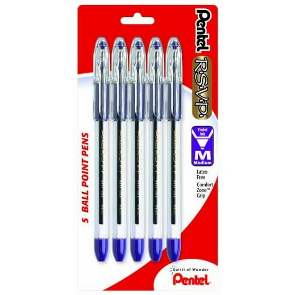Pentel R.S.V.P. Ballpoint Pen, Medium Line, Violet Ink, 5 Pack (BK91BP5V)
