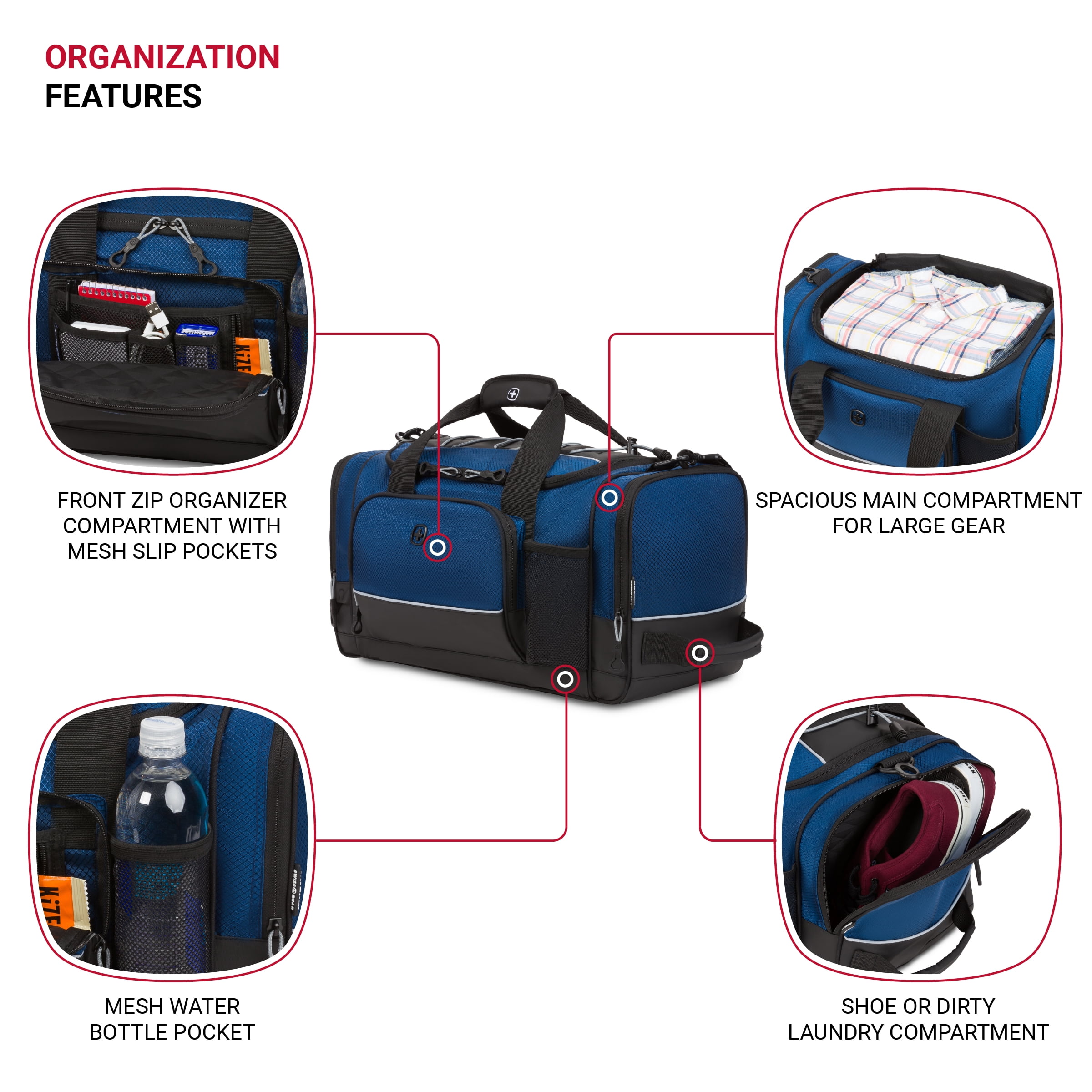 SWISSGEAR Apex Durable Duffle Bag for Travel and Gym/Sports for Men/Women, Navy Blue Dobby