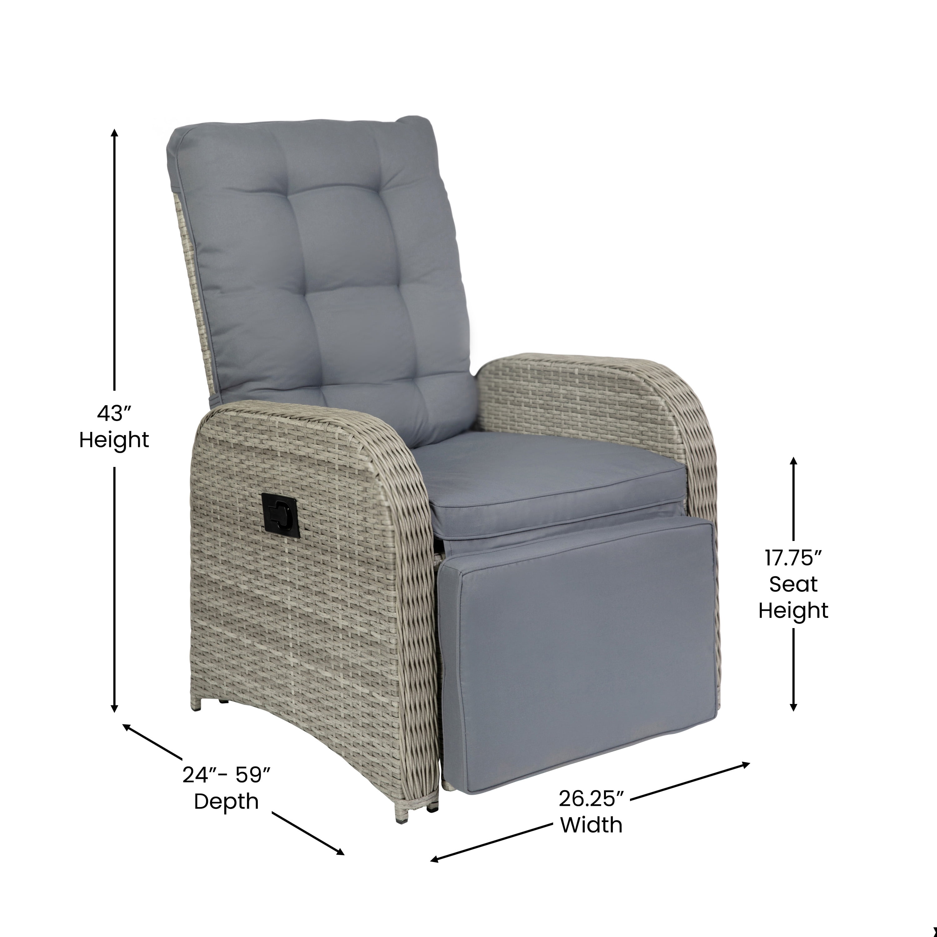 rattan table and reclining chairs