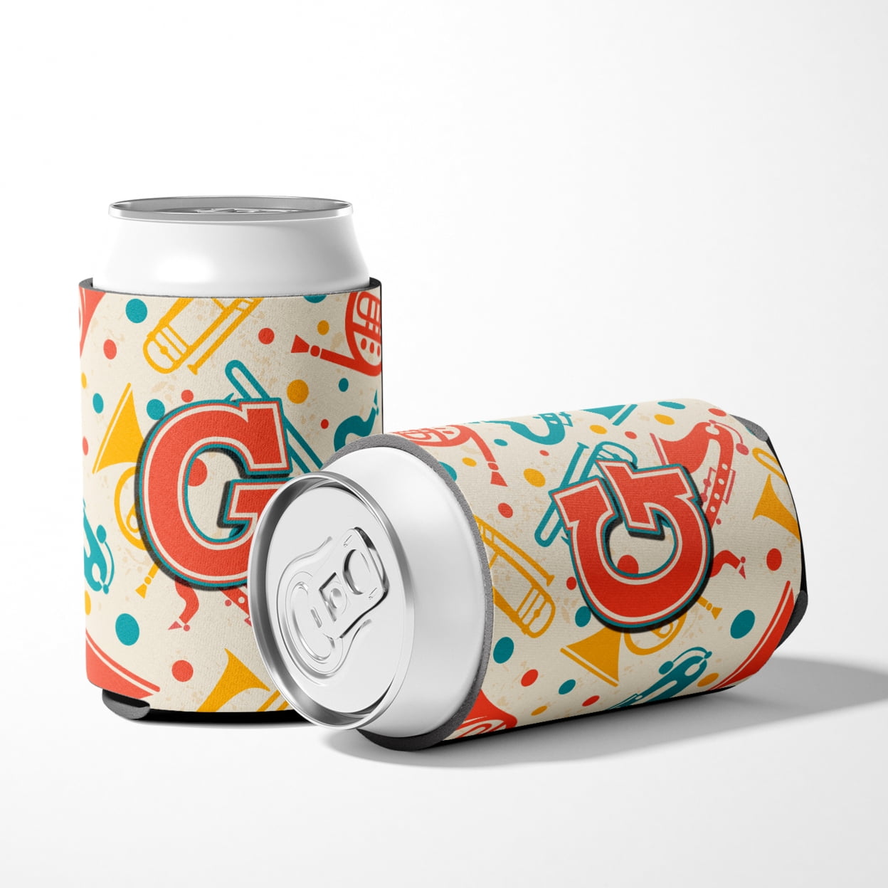 Letter G Retro Teal Orange Musical Instruments Initial Can or Bottle Hugger