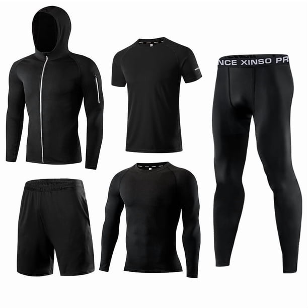 Conjunto deportivo multiusos para hombre, 5 piezas, para exteriores, ajustado, informal, para gimnasio, correr