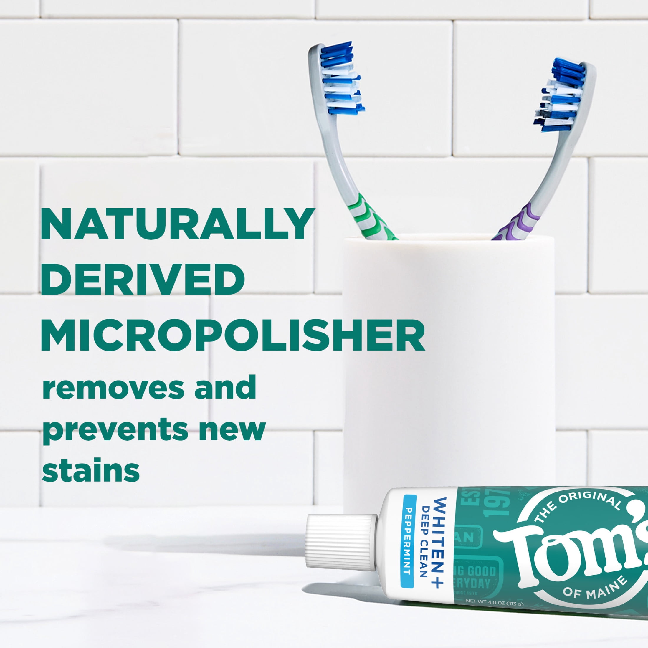 Tom’s of Maine Whiten Plus Deep Clean Natural Whitening Toothpaste with Fluoride, Peppermint, 4.0 oz
