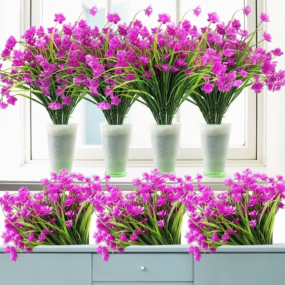 GRNSHTS 12 Bundles Artificial Flowers for Decoration,Plastic Outdoor UV Resistant Plants,Faux Plastic Greenery Plants Indoor Outside Hanging Planter Home Wedding Office Garden Decor (Fuchsia)