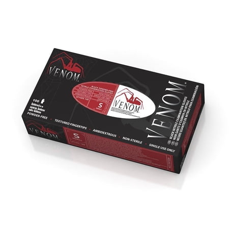 100 Venom Tattoo Disposable Nitrile Powder Free Latex Free Black Glove - Size Small