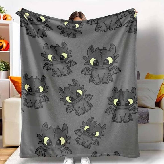 Toothless Flannel Blanket How to Train Your Dragon Pattern Cozy Soft Lightweight Warm for Couch Sofa Bed Living Room Travel Home Decor Gift