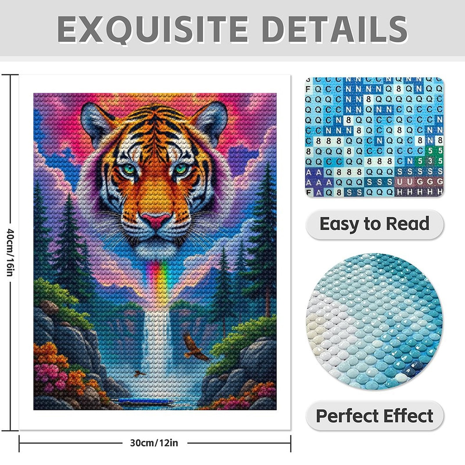 Diamond Art Kits for Adults - 5d Tiger Waterfall Rainbow Dreamscape Diamond Painting for Adults, Diamond Art for Adults Beginners, Diamond Painting Kits for Adults for Home Wall Decor