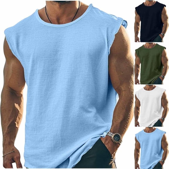 Bxsruta Men's Casual Cotton Sleeveless Tank Top Workout Loose Fit Athletic Muscle Shirt