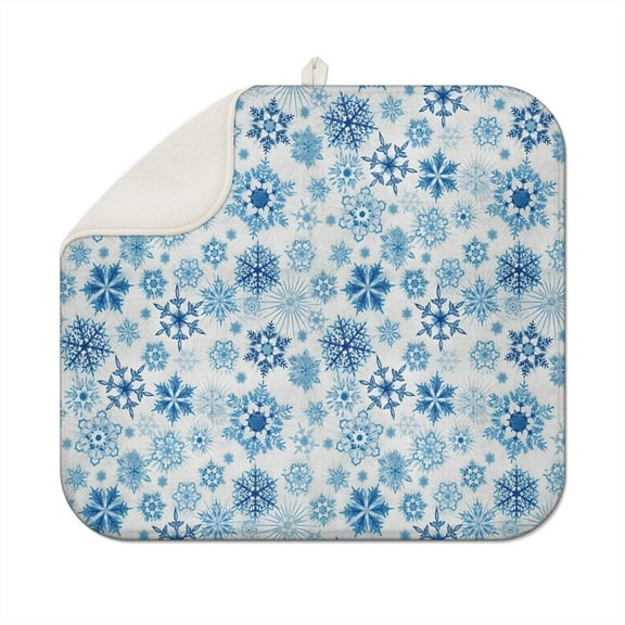 Blue Christmas Snowflake Pattern Dish Drying Mat for Kitchen 1 Pack, Ultra Absorbent Microfiber Dishes Drainer Mats,16x18in(41x46cm)