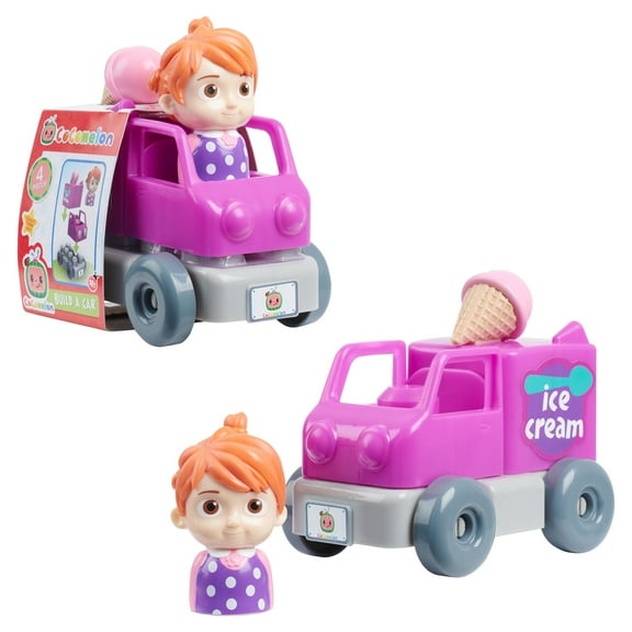 CoComelon Build-A-Vehicle, 4 Piece Set, YoYo in Pink Ice Cream Truck, Officially Licensed Kids Toys for Ages 18 Month, Gifts and Presents