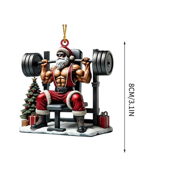 Leodye 1 Pcs Gym Christmas Ornaments Weightlifter Workout Fitness Ornaments for Christmas Tree Santa Double-Sided Acrylic Dumbbell Workout Gifts for Gym Lovers