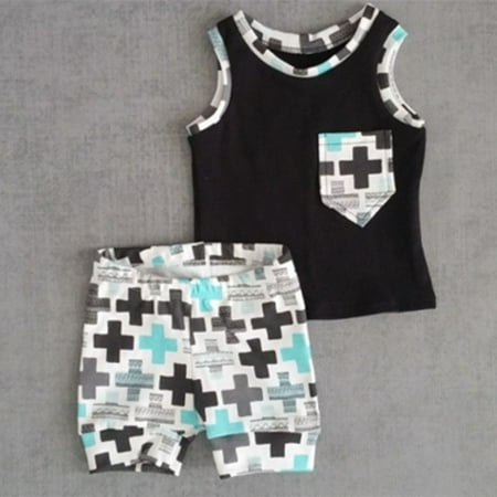 

2PCS Toddler Baby Boys Vest+Shorts Set Kids Summer Holiday Outfits Clothes Set