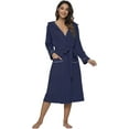 thumbnail image 6 of HEARTNICE Hooded Robe for Women, Soft Kimono Spa Knit Long Bathrobe Lightweight Blended Cotton Loungewear with 3/4 Sleeve, (Navy Hooded,2XL), 6 of 7