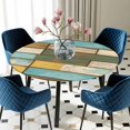 thumbnail image 5 of Elastic Fitted Round Tablecloth, Brown Blue Vintage Waterproof Stretch Table Cover for 36"-44" Tables, Retro Farmhouse Elegant Pastoral Washable Outdoor Tablecloths for Patio, Picnic, Camping, 5 of 9
