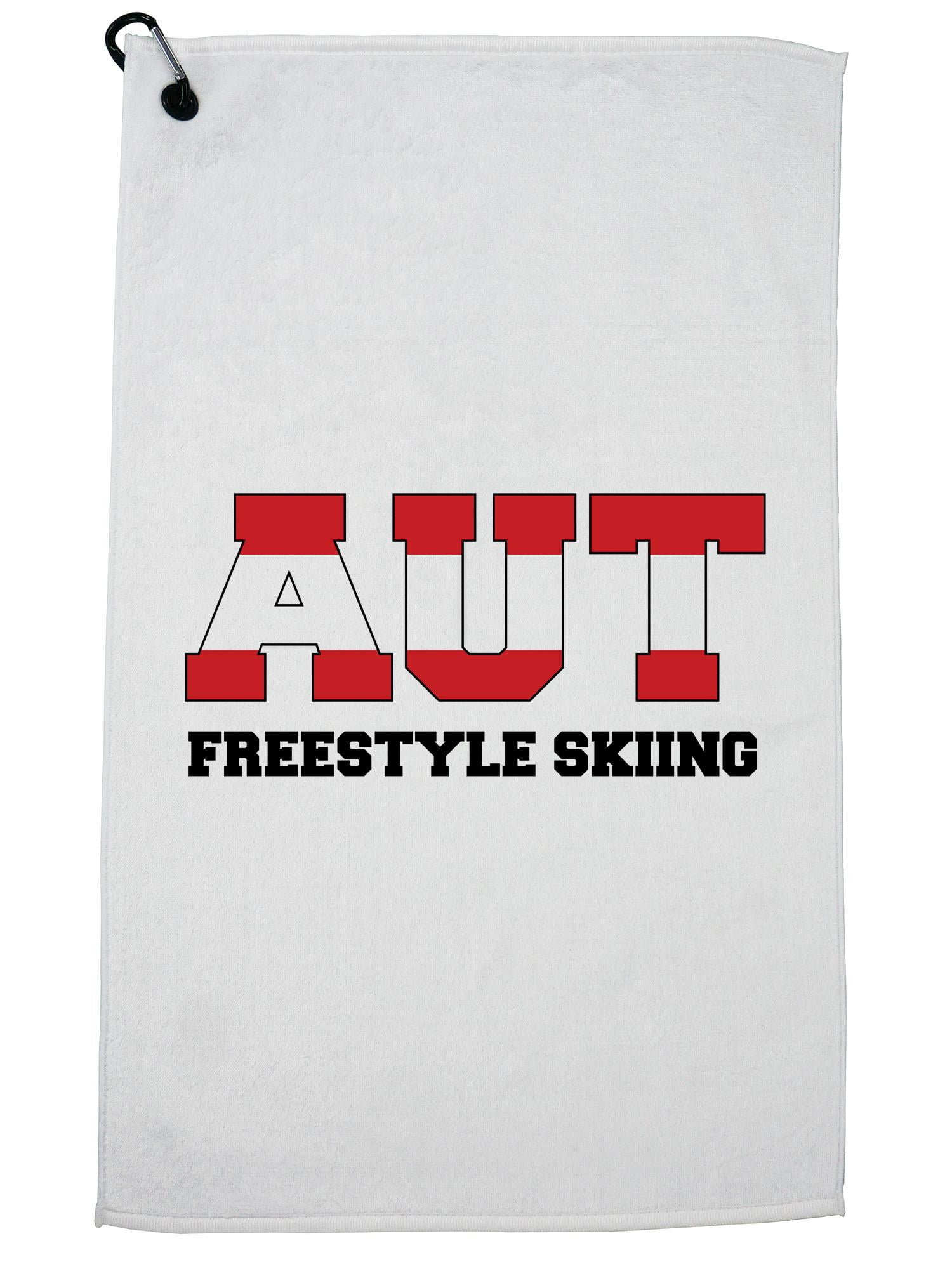 Austrian Freestyle Skiing Winter Olympic AUT Flag Golf Towel with Carabiner Clip by Hollywood Thread
