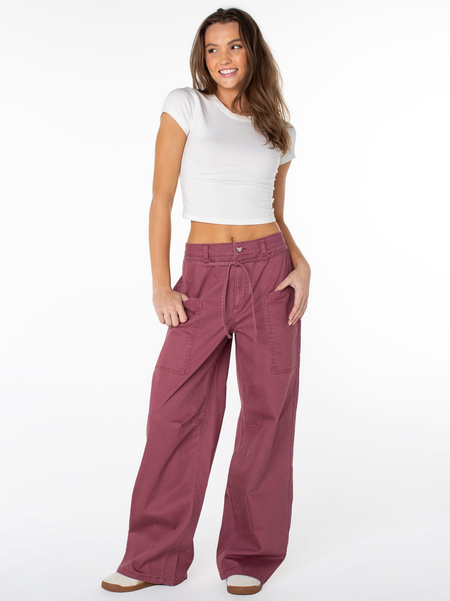 Celebrity Pink Women's and Women's Plus Tie Front Cargo Wide Leg Pants, Sizes XS-4X