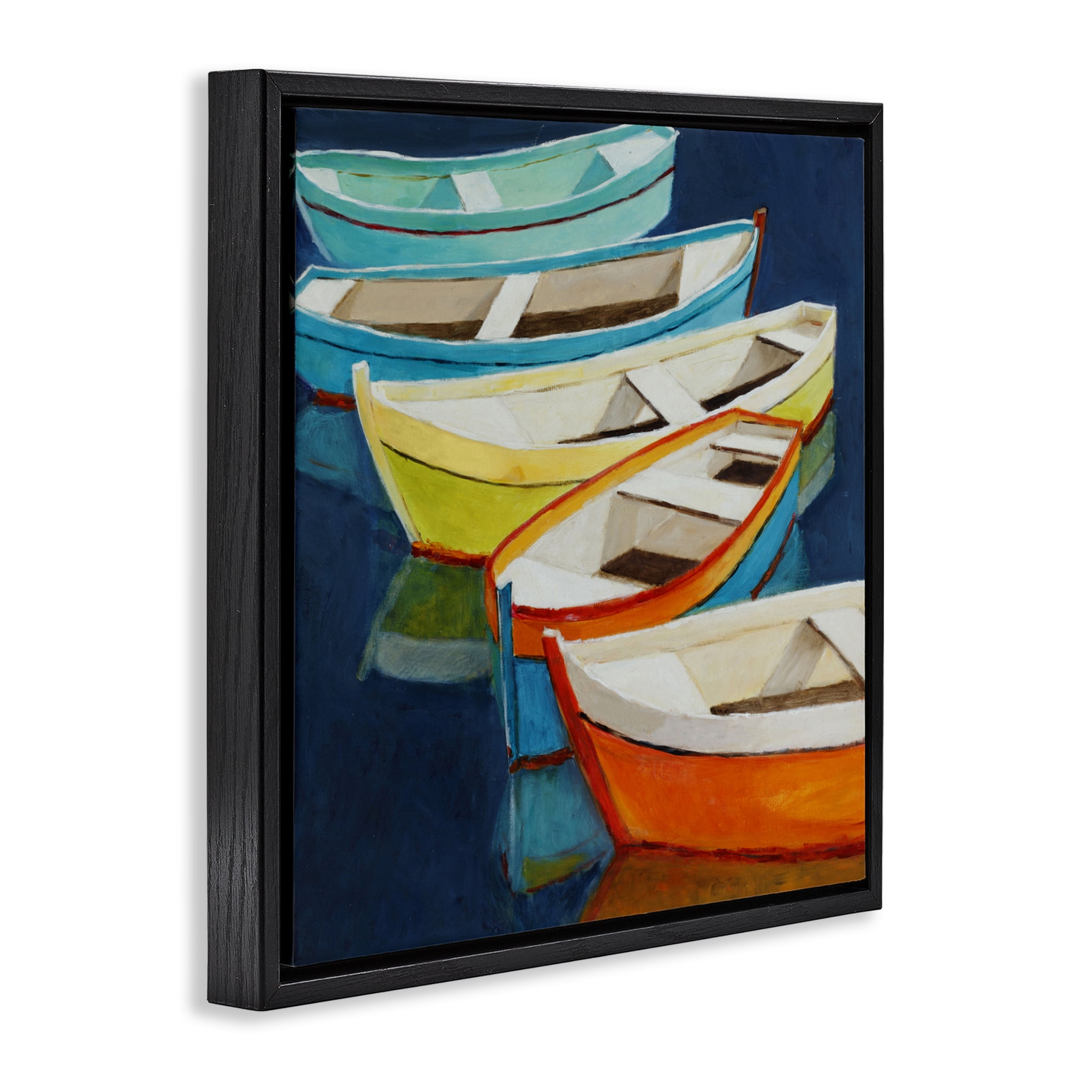 Stupell Industries Serene Rowboats in Summer Black Framed Floater Canvas Wall Art, design by Lorenzo Collective