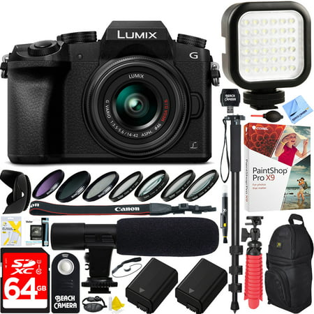 Panasonic LUMIX G7 Interchangeable Lens 4K Ultra HD Black DSLM Camera with 14-42mm Lens - 64GB SDXC Dual Battery & Shotgun Mic Pro Video