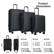 Travelhouse 3 Piece Hardside Luggage Set Hardshell Lightweight Suitcase with TSA Lock Spinner Wheels 20in24in28in.(Black)