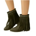 thumbnail image 4 of Up to 35%! Women's Slip On Ankle Boots Women's Fashionable Casual Versatile Cool Winter Tassel Sleeve Boots Short Boots Thick Heel Ankle Boots Green 38, 4 of 7