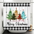 thumbnail image 2 of Christmas Shower Curtain, Xmas Tree Merry Christmas Bath Curtain Plants Plaid Pine Tree Winter Bathroom Curtains with Hooks Waterproof Fabric for Home DecorDecor, 72" Wx72 H, 2 of 6