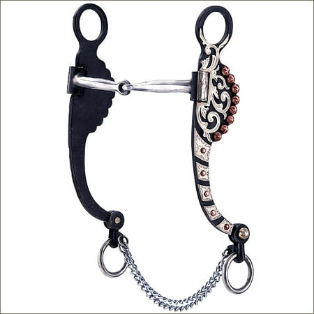 Ah311 Hilason Antique Brown Horse Bit Snaffle Mouth W/Copper Inlay Slobber Chain
