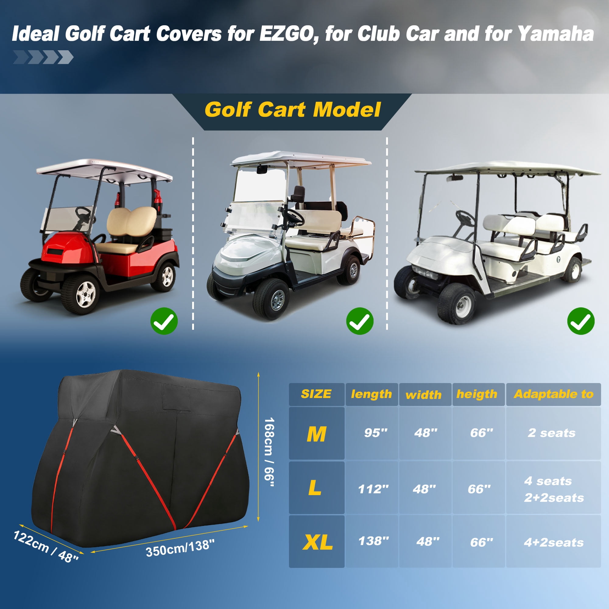 Unique Bargains Golf Cart Cover Waterproof for Yamaha 4+2 Passenger Cart